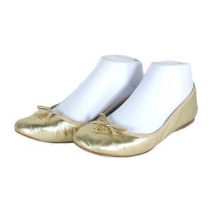 Prada Women's US5,5 EU35,5 Gold Leather Logo Bow Slip On Ballet Flats